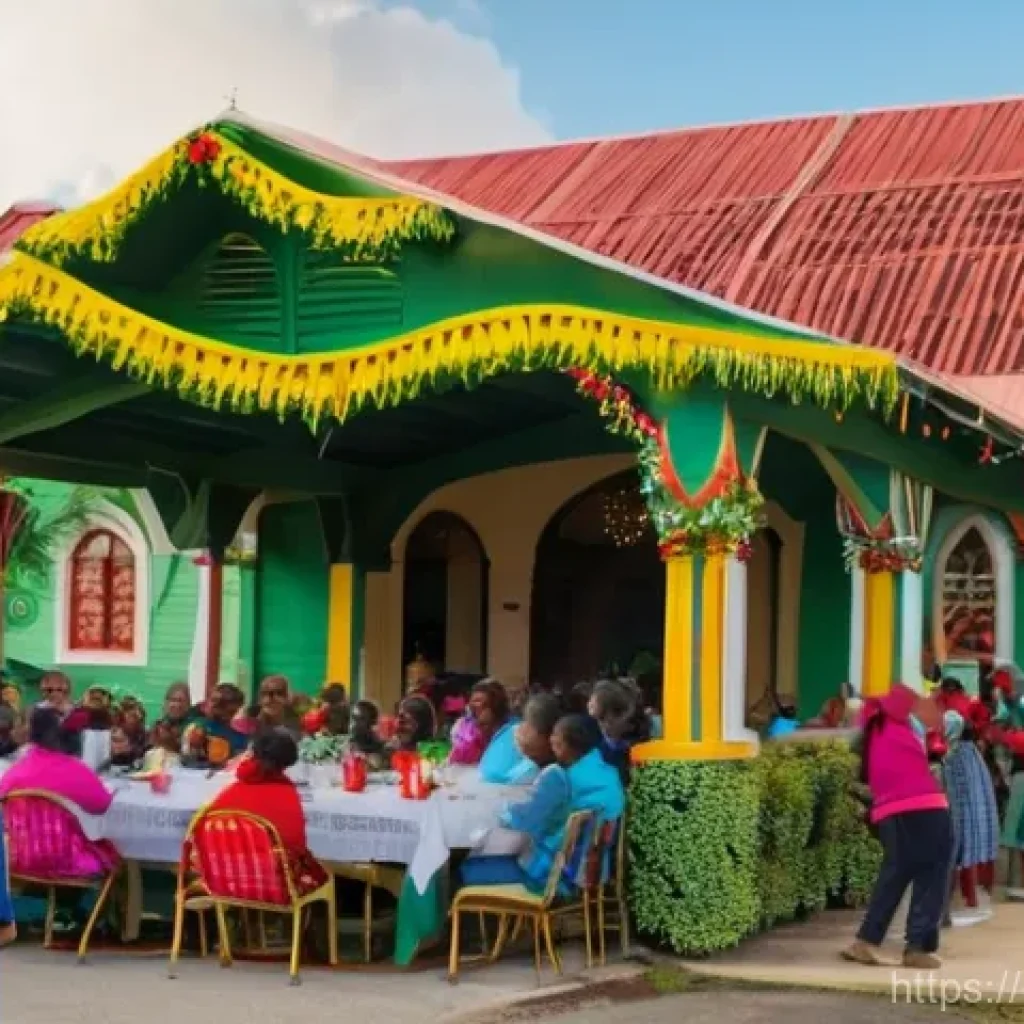 가이아나 기독교 영향 - **A Vibrant Guyanese Community Christmas Celebration:** A festive outdoor scene in a Guyanese town d...