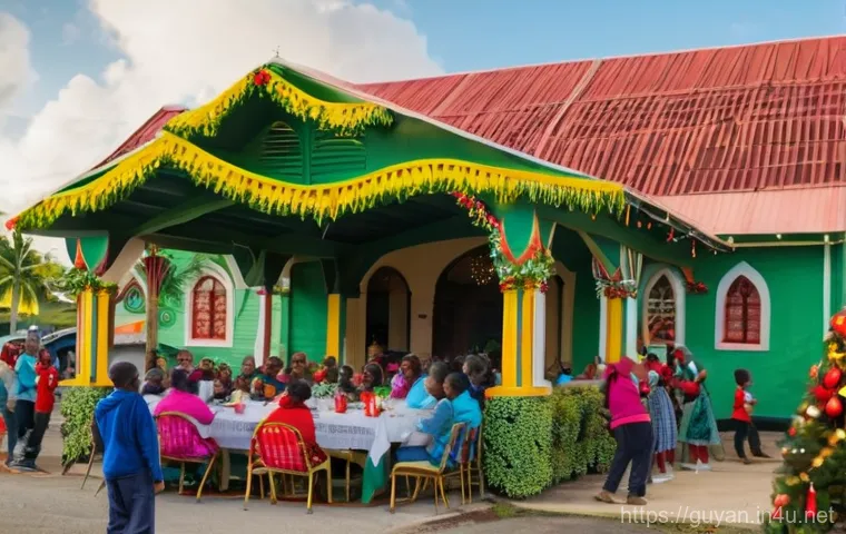 가이아나 기독교 영향 - **A Vibrant Guyanese Community Christmas Celebration:** A festive outdoor scene in a Guyanese town d...