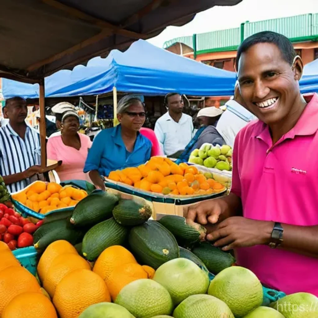가이아나 로컬 가이드 이용 - A bustling and vibrant local market scene in Georgetown, Guyana. A friendly and knowledgeable Guyane...