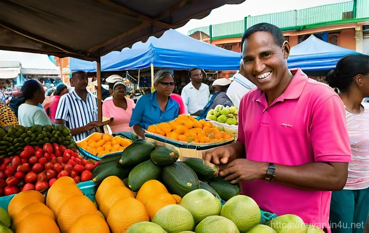가이아나 로컬 가이드 이용 - A bustling and vibrant local market scene in Georgetown, Guyana. A friendly and knowledgeable Guyane...