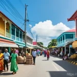 가이아나 슬랭과 문화적 특징 - A bustling and colorful street scene in Georgetown, Guyana, celebrating its multi-ethnic heritage. P...